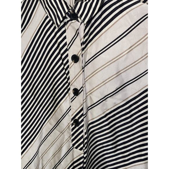 Women’s Ann Taylor Midi Dress Black‎ Striped Button Down Long Sleeve Size XSP - Picture 3 of 7